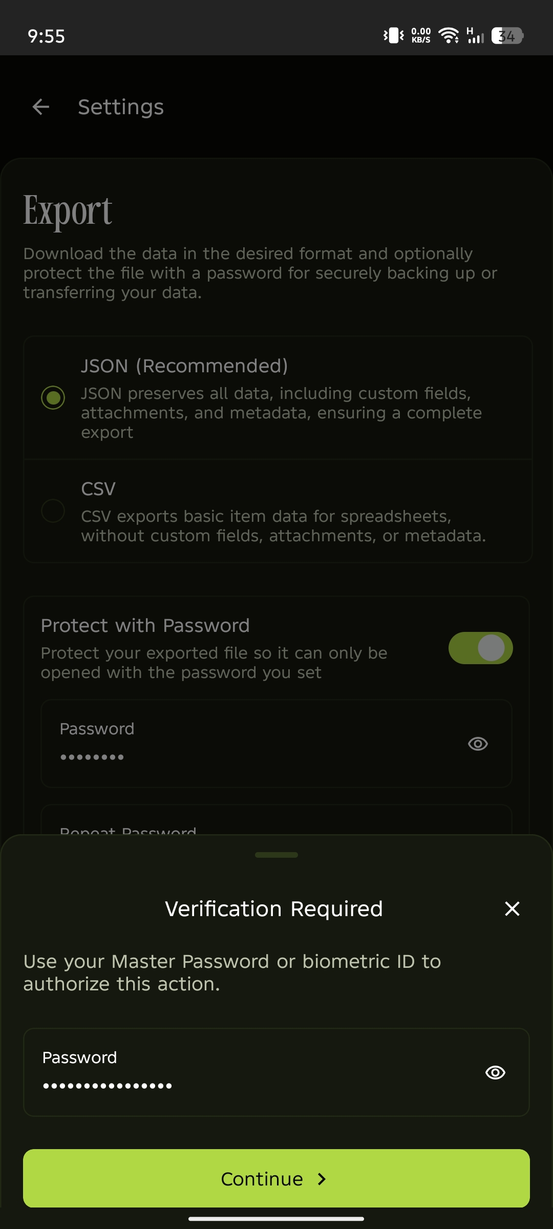 Confirm export